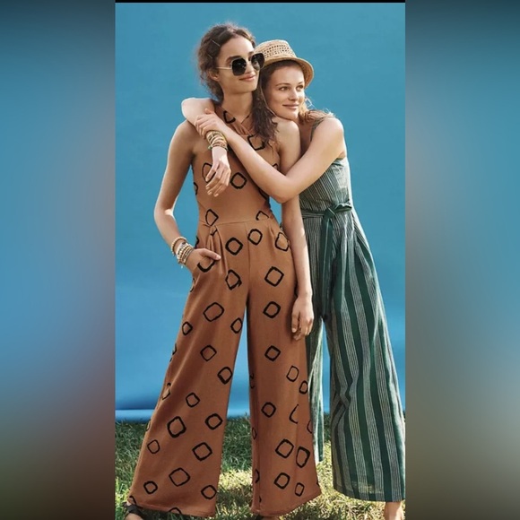 Anthropologie | Eva Franco Brown Jumpsuit with Geometric Pattern - Picture 6 of 11